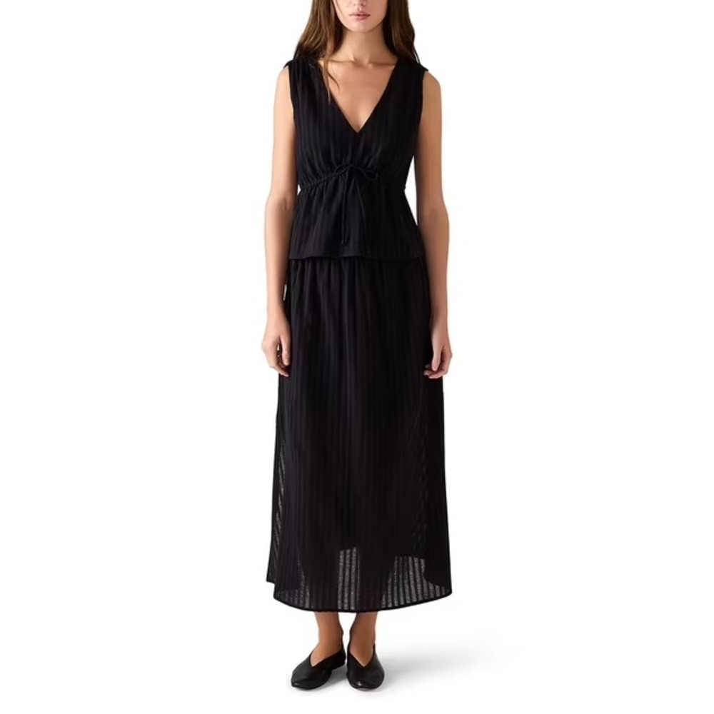 NWT Steve Madden Women's Cotton Shadow Stripe Tank Top Size Large Black